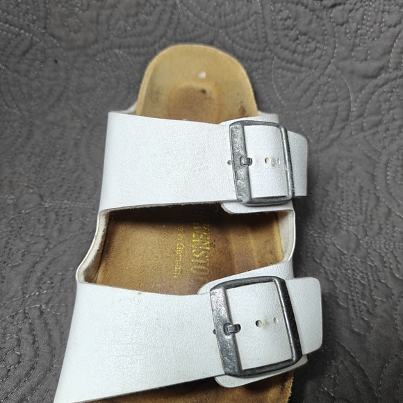 Birkenstock Arizona White Tan Leather Buckle Women's Slip On Sandals 8 - Picture 6 of 8